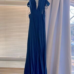 Sherry Hill blue slit prom dress, originally selling at 550 selling for 200.